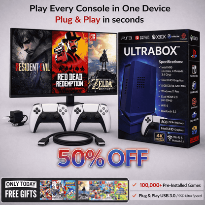 Play Every Console – PS4, Xbox 360, Switch, Xbox, PS3 & 80+ Gaming Systems of All Time with 100,000 Games in One – UltraBox™ Super Console