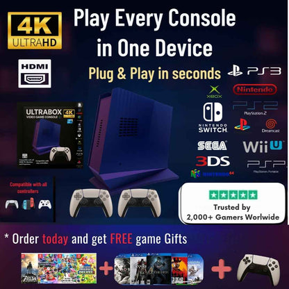 Play Every Console – PS4, Xbox 360, Switch, Xbox, PS3 & 80+ Gaming Systems of All Time with 100,000 Games in One – UltraBox™ Super Console